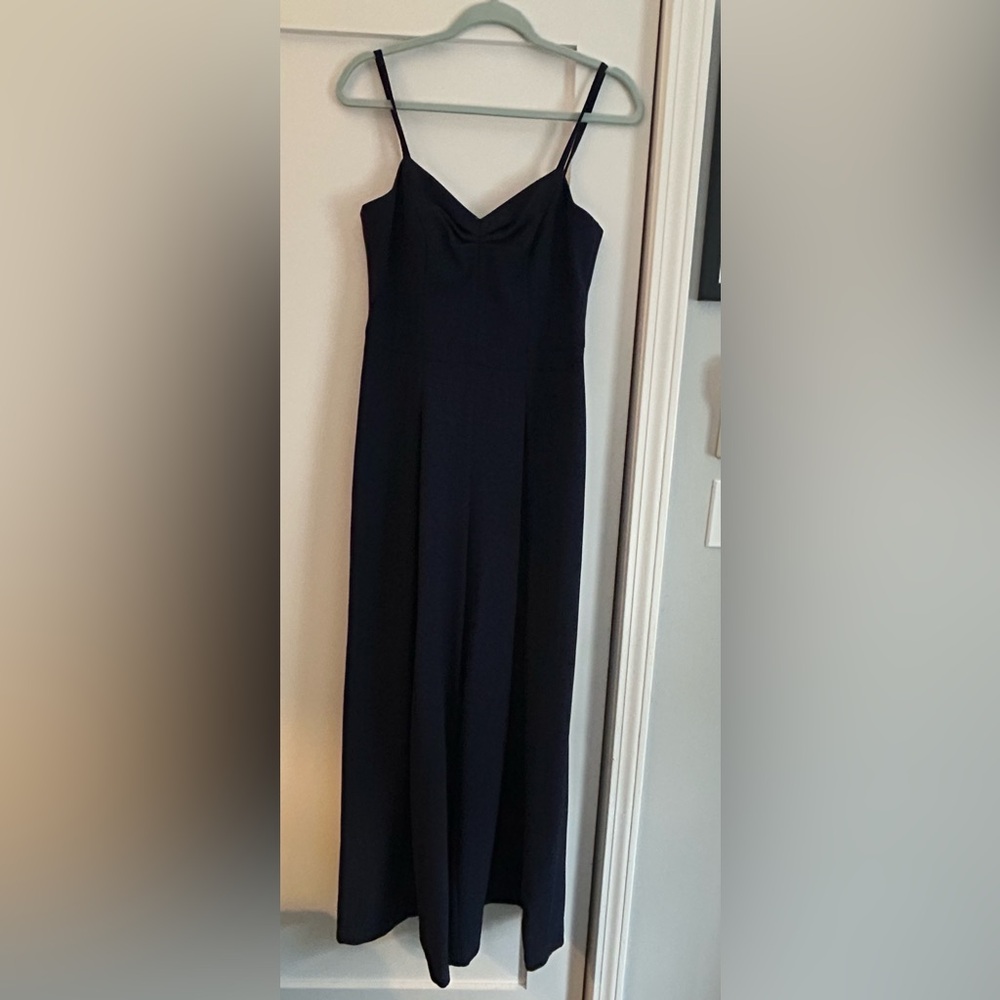 Navy Blue Eliza J Wide Leg Crepe Jumpsuit
